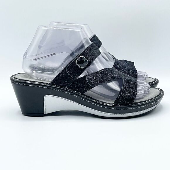 ALEGRIA PG Lite Black Leather Loti Glitterati Open Toe Wedge Sandals EU37 - BRAN - Picture 1 of 11
